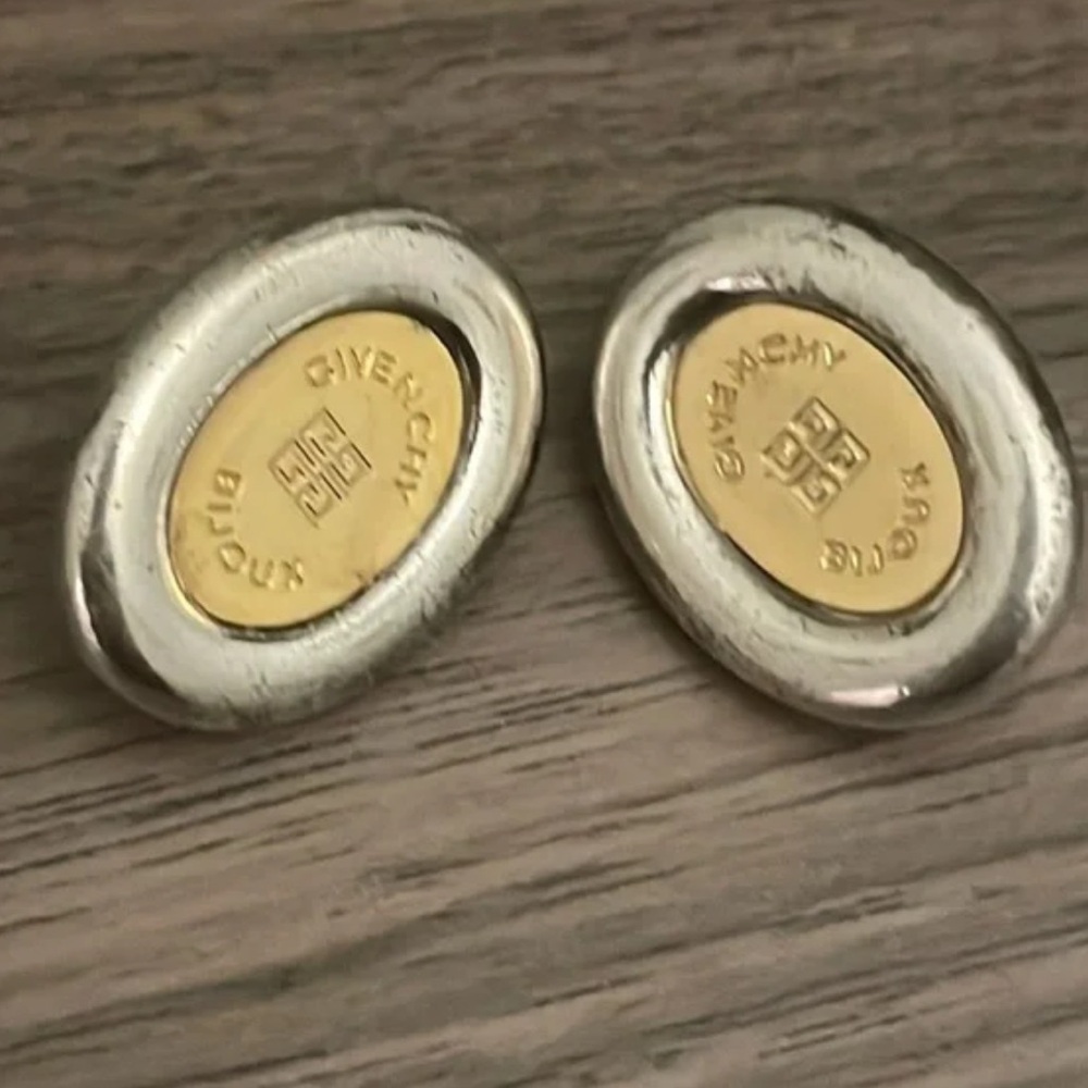 💥LAST CHANCE💥 Vintage Givenchy Oval Gold Silver Tone Clip On Earrings Luxury